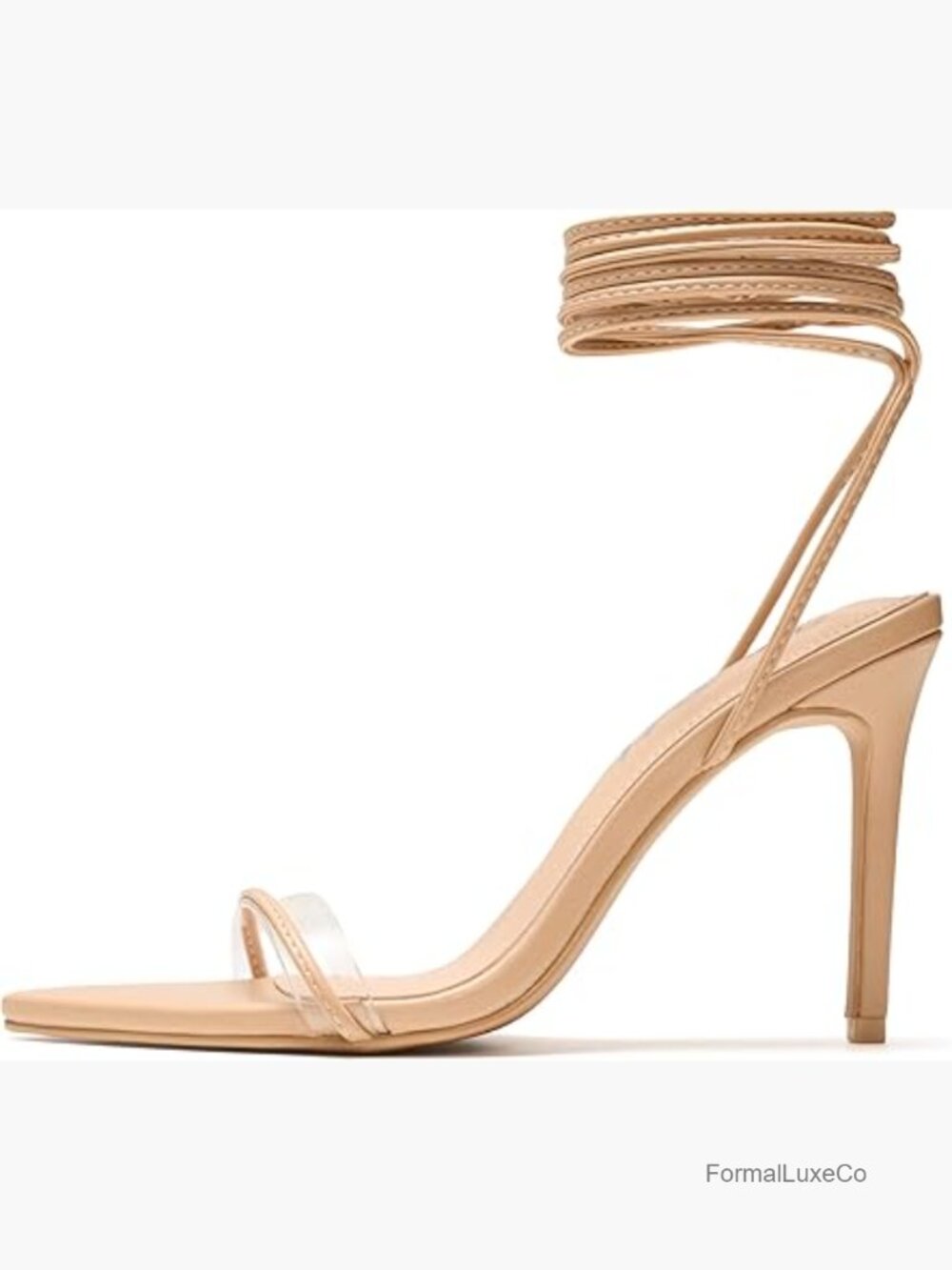 Women's Lace Up Stiletto Heel Sandals Pointed Open Toe Clear Strap Ankle Wrap